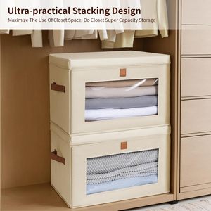 Wholesale Modern Foldable Fabric Three-Layer Storage Bins with Lids Stackable Clothes Organizer <strong>Boxes</strong> for <strong>Wardrobe</strong> - Product Image 4