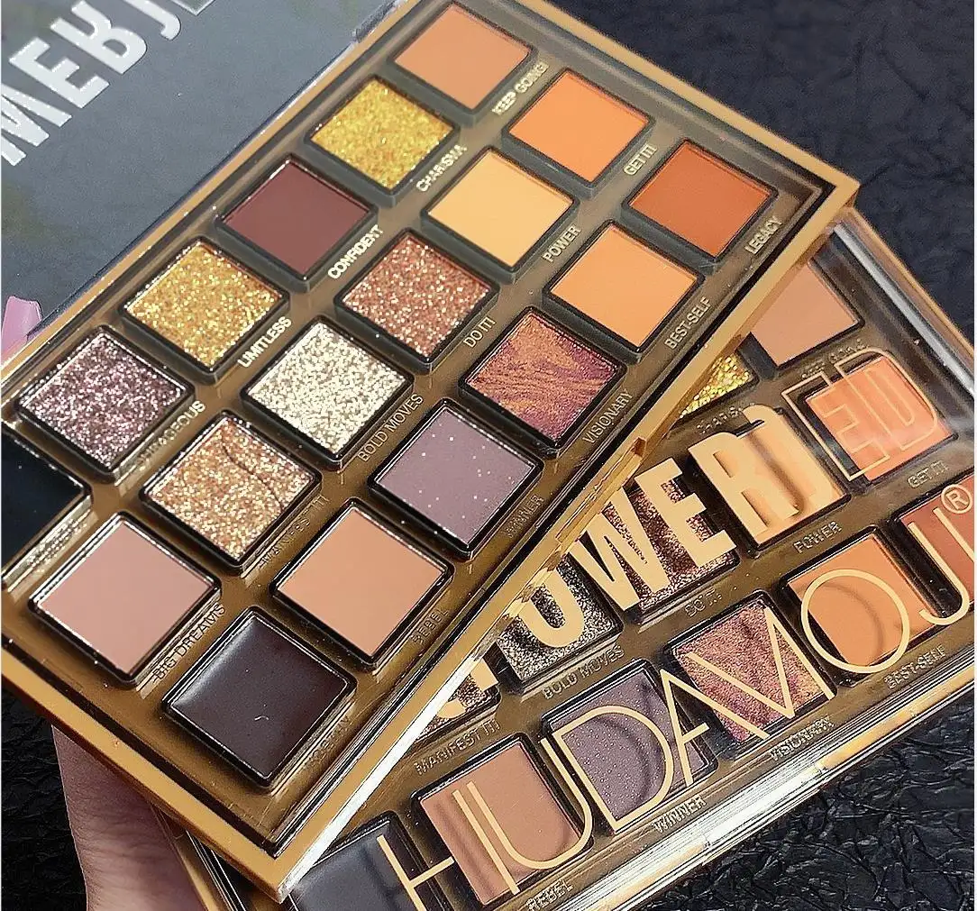 Hudamoji-paleta de sombras de ojos de 18 colores, caja de sombra de ojos de plástico de etiqueta privada, la mejor calidad, sombra de ojos altamente pigmentada