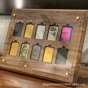 Expositor de Encendedores de Madera, Soporte de Madera Maciza con Tapa de Acrílico, Organizador de Escritorio, Estuche de Colección - Product Image 1