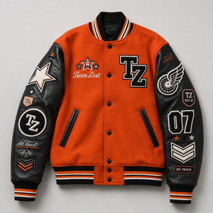 Veste de baseball classique américaine pour campus scolaire, en similicuir et laine, avec boutons-pression, bicolore contrastée, pour l'automne et l'hiver - Product Image 1
