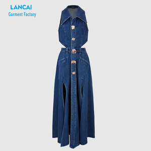 Robes sur mesure pour femmes, robe midi à simple boutonnage, robe <span class=keywords><strong>en</strong></span> <span class=keywords><strong>jean</strong></span> vintage pour soirée - Product Image 5