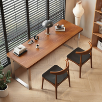 Bureau d'écriture de grande taille au design simple, bureau de travail à domicile en bois massif, bureau d'étudiant avec pieds en acier inoxydable et grande surface pour la maison