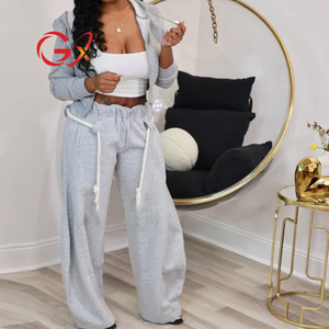 GX25072 Moda Autunno 2025 Elegante Tuta con Cappuccio Streetwear <span class=keywords><strong>Felpa</strong></span> a Maniche Lunghe <span class=keywords><strong>e</strong></span> Pantaloni <span class=keywords><strong>Cargo</strong></span> Set 2 Pezzi Donna - Product Image 1