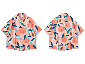 New Hip Hop Streetwear Hawaiian Men's <strong>Shirt</strong> <strong>Peach</strong> Print Beach <strong>Shirt</strong> Casual Short Sleeve <strong>Shirt</strong> - Product Image 3