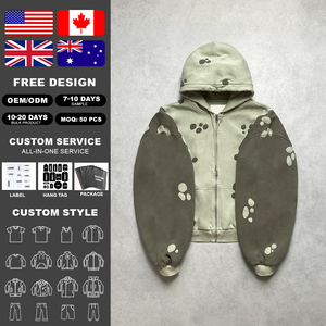 Sudadera con Capucha Extra Grande para Hombre, Estilo Vintage, Lavada con Ácido, con Logotipo Personalizado, de Algodón, con Parches Bordados, Estilo Urbano - Product Image 2