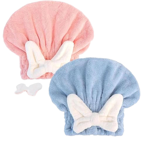 Gorros de microfibra para secar el cabello para mujeres y niñas, toalla de secado rápido, turbante, gorro de baño, toalla suave para el cabello con un lindo lazo de mariposa - Product Image 1