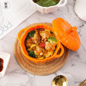 ชามฟักทองแบบสองหูพร้อมฝาปิดสุดสร้างสรรค์เตาอบไมโครเวฟชามสลัดผลไม้แตงโมน่ารักจานใส่ซุปเซรามิกสำหรับอบ - Product Image 4