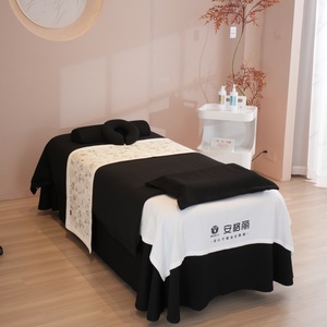 <strong>Black</strong> 4-Piece Massage Table Sheet <strong>Set</strong>,Flannel Solid Color Beauty Bed Cover Breathable Beauty <strong>Bedspreads</strong> for Spa Physiotherapy - Product Image 2