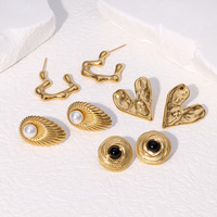 Boucles d'oreilles clous délicates multi-styles en acier inoxydable plaqué or 18 carats, étanches, motif fleur, cœur, coquille Saint-Jacques, pour femme