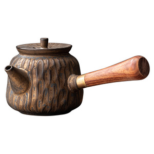 Retro Ceramic Teapot With Wooden Handle Irregular Shape Pottery Kung Fu <b>Tea</b> Brewing Pot Small Single Pot With Lid <b>Infuser</b> - Product Image 3