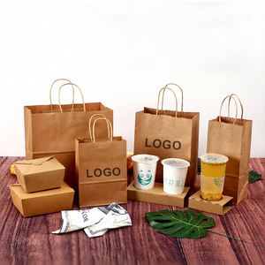 Sac à emporter personnalisé en papier kraft pour l'emballage des supermarchés, logo personnalisé et laminage pour sac à emporter, sacs personnalisés avec logo - Product Image 1