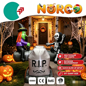 Decorazione Gonfiabile di Halloween da 1,5 m: Strega e Scheletro su Dondolo con Luci LED per Esterni e Feste - Product Image 1