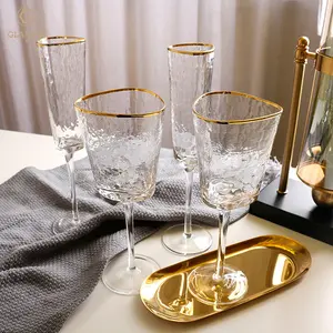 Verre à champagne créatif en cristal à bords dorés Motif marteau Style européen Gobelet Verre à vin Grand verre à vin rouge