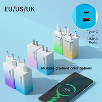 Chargeur GaN 65W à charge rapide, chargeur multi-ports à couleur dégradée, chargeur portable USB-A+C PD 30W, adaptateur secteur à charge rapide