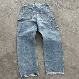 <span class=keywords><strong>Pantaloni</strong></span> Jeans da <span class=keywords><strong>Uomo</strong></span> Personalizzati a Vita Alta <span class=keywords><strong>Blu</strong></span> Effetto Invecchiato Autunnali Taglio Dritto in Cotone Lavato Sbiaditi dal Sole Oversize con Doppio Ginocchio Vintage - Product Image 4