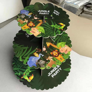 Jungle Party Three Tier Paper Cake Stand Fan Shaped Dessert <b>Table</b> Decorations For Childrens Day Birthday - Product Image 1