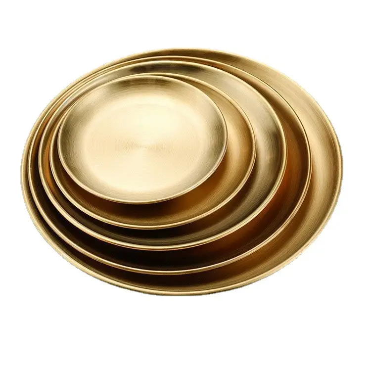 Different size 304 stainless steel disc multi-function gold silver tray fruit cake dessert barbecue food plate dish