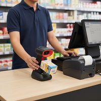 Terminal de point de vente portable sans fil avec lecteur de codes-barres 1D 2D CMOS, scanner de codes-barres avec support en option