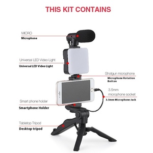 Kit de réalisation vidéo : trépied pieuvre en plastique, lumière LED, microphone, perche à selfie pour vidéos sur téléphone, accessoires de <span class=keywords><strong>studio</strong></span> portables - Product Image 4