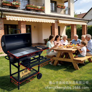 Outdoor <b>BBQ</b> Grill Charcoal Smoker 71x34.5cm Built In Thermometer Large Cooking Area <b>Trolley</b> Style - Product Image 2