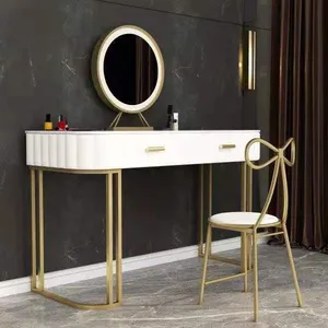 Table de maquillage de luxe moderne avec miroir et tabouret maquillage coiffeuse miroir salon meubles ensembles stations