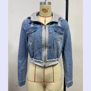 Canal dernier 2025 automne Vintage lavé fermeture éclair femmes Junior recadrée couches à <span class=keywords><strong>capuche</strong></span> Denim Jean <span class=keywords><strong>veste</strong></span> - Product Image 5