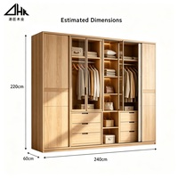 Armoire de chambre en bois avec portes vitrées, éclairage LED, tiroirs, tringle de suspension et grand espace de rangement pour la maison et les projets hôteliers