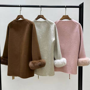 Elegante <span class=keywords><strong>pelliccia</strong></span> di volpe O <span class=keywords><strong>collo</strong></span> <span class=keywords><strong>cappotto</strong></span> doppio lato in lana con cintura da <span class=keywords><strong>donna</strong></span> <span class=keywords><strong>cappotto</strong></span> in Cashmere con sciarpa - Product Image 4