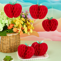 Adorno Colgante de Papel de Seda con Forma de Manzana de la Serie Frutas, Manualidad de Papel Plegable Tipo Panal para Decoración de Aula, Regreso a Clases, Fiestas y Hogar