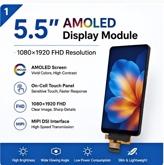 5.44 Inch AMOLED Display Module 1080x1920 Full Color High Resolution Touch Screen OLED Display for Smartphone