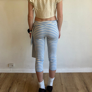 Leggings rayés à haute élasticité, pantalons décontractés pour femmes, pantalons extensibles à la mode avec design à taille nouée - Product Image 4