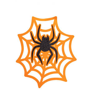 Telaraña de Fieltro Naranja con Araña, Altura 45 cm - Product Image 1