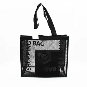 Personalizza le borse da spiaggia in rete con Logo borsa a mano con manico da viaggio con cerniera moda estiva in Nylon borsa per la spesa di grande capacità