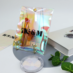 Flap Makeup Cosmetic Jewelry Packaging PVC Bags Custom Laser PVC Holographic Plastic <b>Envelope</b> Pouch with Metal Button - Product Image 1