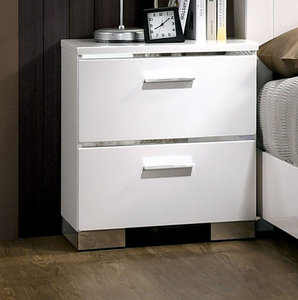Contemporary 1-Piece Nightstand with High Gloss Lacquer Chrome Handles <b>White</b> <b>Bedside</b> <b>Table</b> Furniture Panel Wood for Home Storage - Product Image 1
