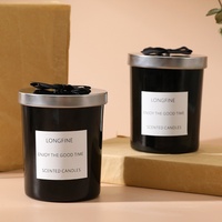 Bougie d'aromathérapie en cire de soja, style vintage, faite à la main, longue durée, en pot de verre cylindrique, avec couvercle noir et argenté, pour chambre et espace frais