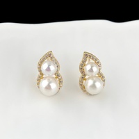 Boucles d'oreilles clous en argent 925 plaqué rhodium blanc, forme gourde, double perle d'eau douce ronde de qualité AAA, 4 mm et 5 mm