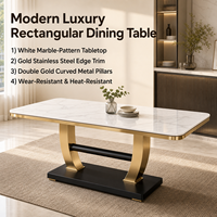 Table à manger moderne en marbre pour hôtel, base en acier inoxydable doré, plateau blanc brillant, mobilier de salon durable, chargement complet de conteneur
