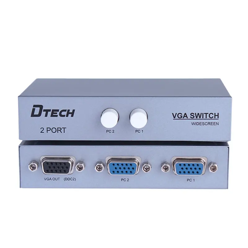 Dtech sıcak satış 2 giriş 1 çıkış VGA splitter switcher desteği on line oyunu veya DVR 2 Port Switcher