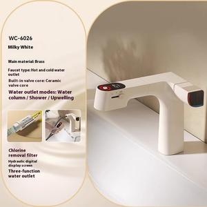 Brass Cream thiết kế vẻ đẹp da loại bỏ clo Lọc touchless Pull-out hiển thị kỹ thuật số nóng lạnh lưu vực nước vòi Kem - Product Image 6