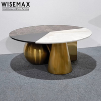 WISEMAX FURNITURE Table basse de salon de luxe léger, base en acier inoxydable de forme géométrique, table basse ronde en marbre
