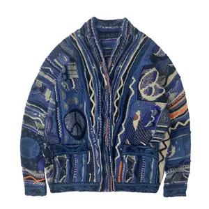 CaiNan कस्टम थोक क्रू गर्दन विंटेज कपास ऊन कार्डिगन स्वेटर यूनिसेक्स बुनना डिजाइनर coogis स्वेटर कार्डिगन पुरुषों