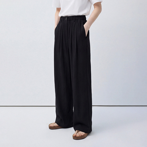 Pantaloni Neri a <span class=keywords><strong>Vita</strong></span> Alta e Gamba Larga VEGA CHANG per Donne, <span class=keywords><strong>con</strong></span> <span class=keywords><strong>Elastico</strong></span> <span class=keywords><strong>in</strong></span> <span class=keywords><strong>Vita</strong></span>, Dettagli Plissettati, Vestibilità Comoda, Pantaloni Casual <span class=keywords><strong>con</strong></span> Tasche - Product Image 2