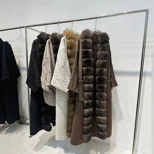 Cárdigan Largo de Lana Tejida para Mujer, Nuevo para Otoño e Invierno, con Cuello de Piel de Zorro Auténtica, Estilo Murciélago - Product Image 1