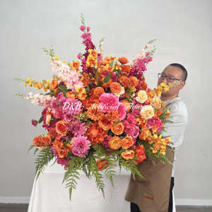 Boule de fleurs <span class=keywords><strong>orange</strong></span> de 80 cm, vente chaude, décoration de mariage, fleurs artificielles en soie <span class=keywords><strong>orange</strong></span> et rose vif, centre de table pour décoration de table - Product Image 3