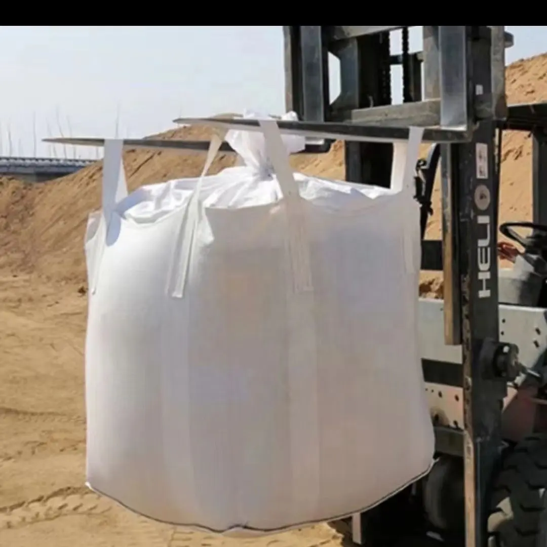 Tas besar FIBC Jumbo tahan lama untuk Mineral kimia pertanian & penyimpanan bahan konstruksi pilihan keluaran bawah datar