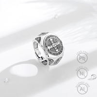 Changda 925 argent Sterling Crucifix croix St San Saint Benoît bague pour femmes deux tons catholique amulette hommes bague de mode