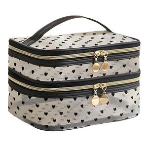 Mesh <b>Makeup</b> Bag Large Capacity Double Layer Travel Cosmetic Storage <b>Case</b> With Zipper Handle For Trip Use - Product Image 1