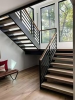 Escalier droit noir entrée câble en acier garde-corps bois dur bande de roulement escalier entrée Design élégant pour la maison