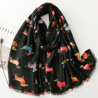 Nouveauté : Écharpes en coton à motifs animaliers pour femmes, longues et grandes, châles de plage tendance, foulards imprimés chien pour l'été
